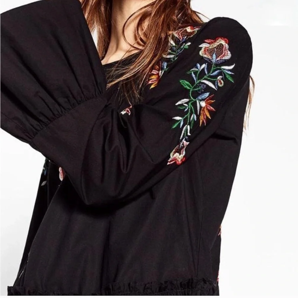 Zara‎ Trafaluc Collection Floral Embroidered Long Sleeve Mini Dress, Size S, NWT - Picture 5 of 16